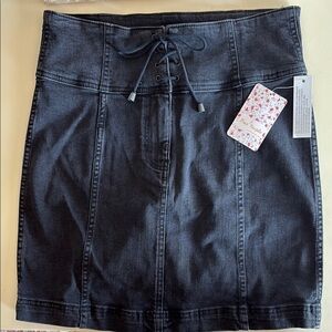 Free People Blue Gray Tie Front Mini Skirt